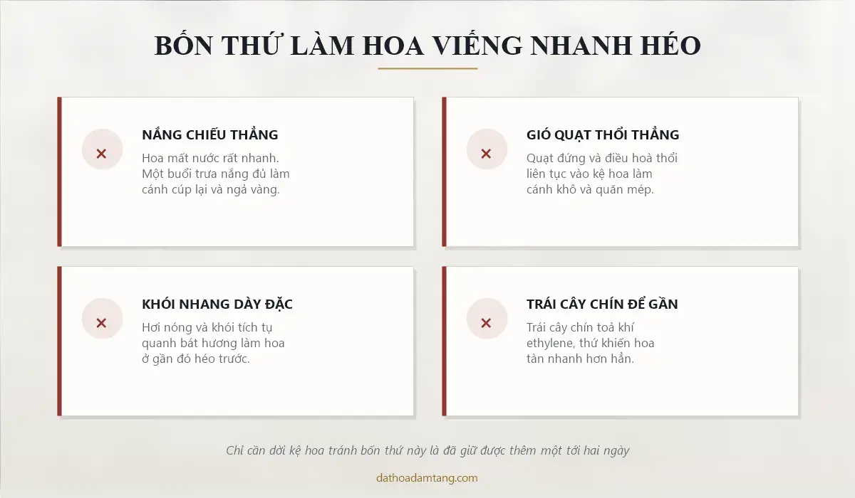 Bốn nguyên nhân khiến hoa viếng nhanh héo