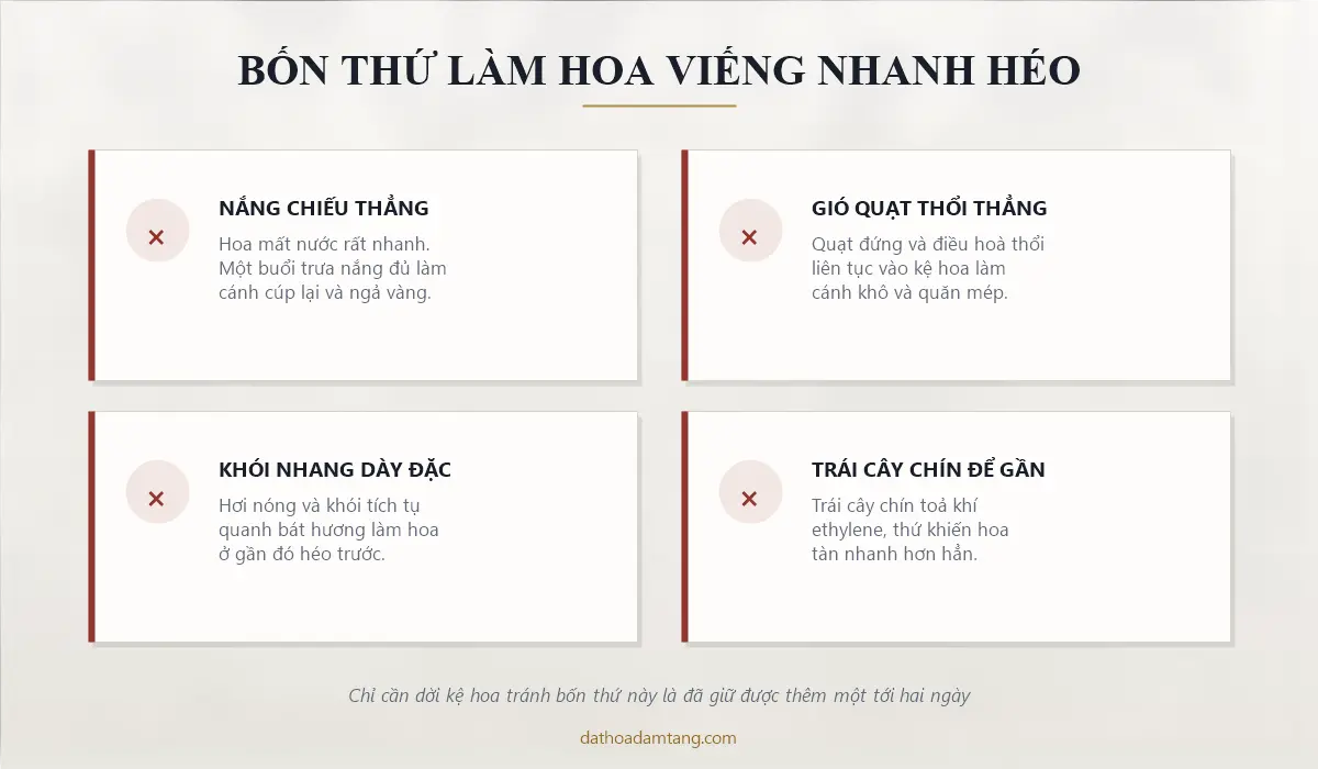Bốn nguyên nhân khiến hoa viếng nhanh héo