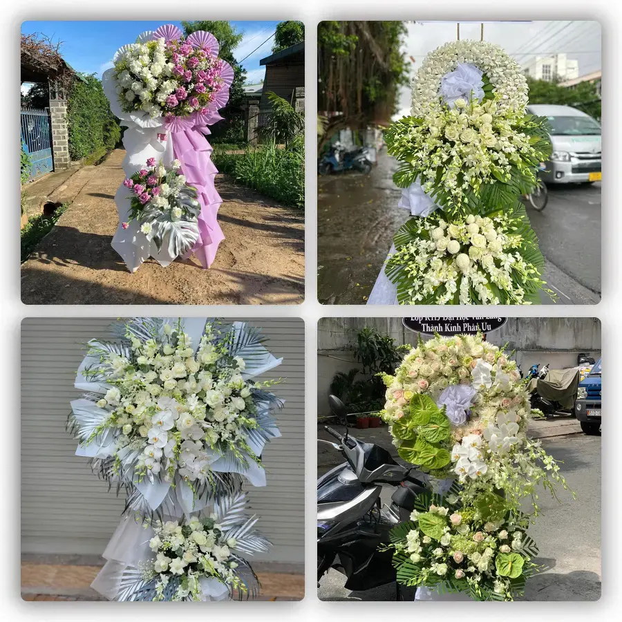 Mẫu hoa đám tang tham khảo ở Chợ Chùa, Nghĩa Hành