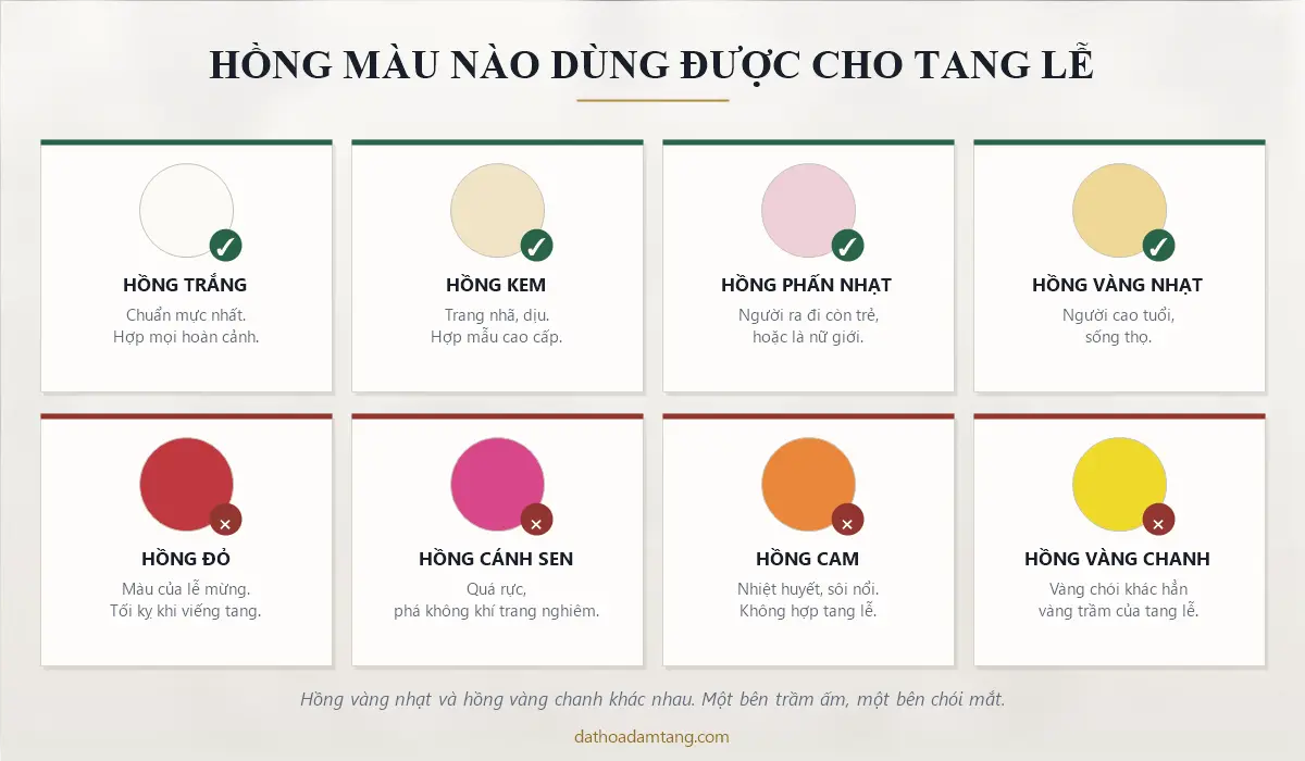 Tám màu hoa hồng và màu nào dùng được cho tang lễ