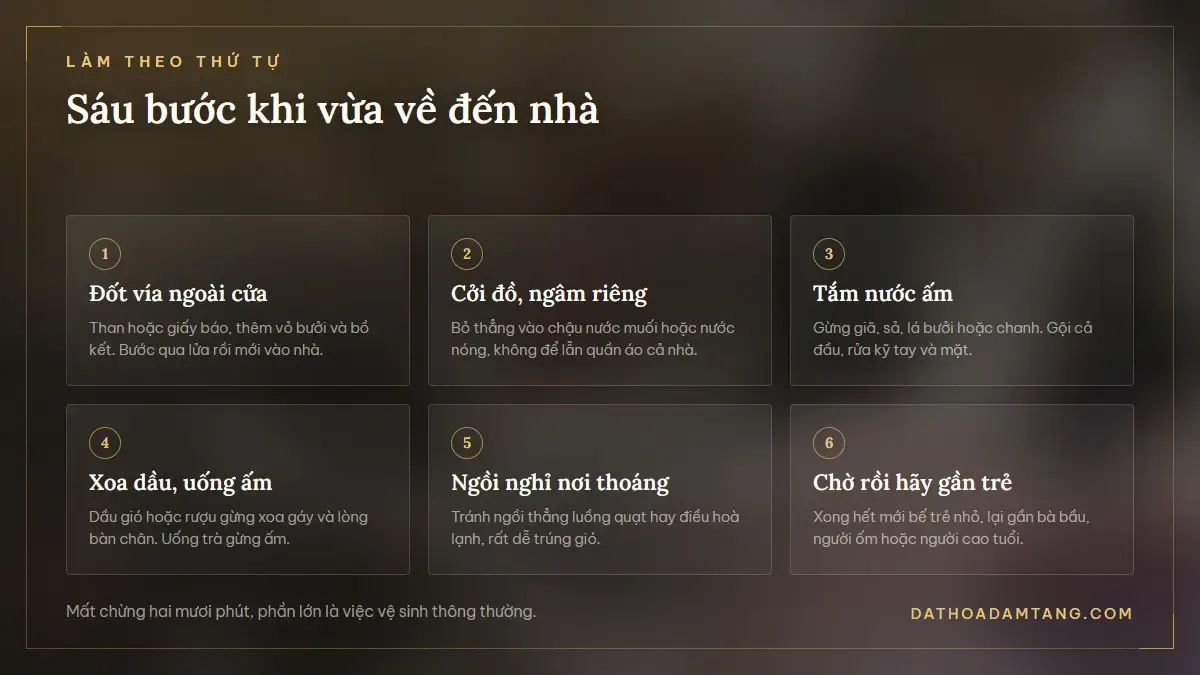 Quy trình sáu bước khi vừa về đến nhà sau khi đi viếng đám tang