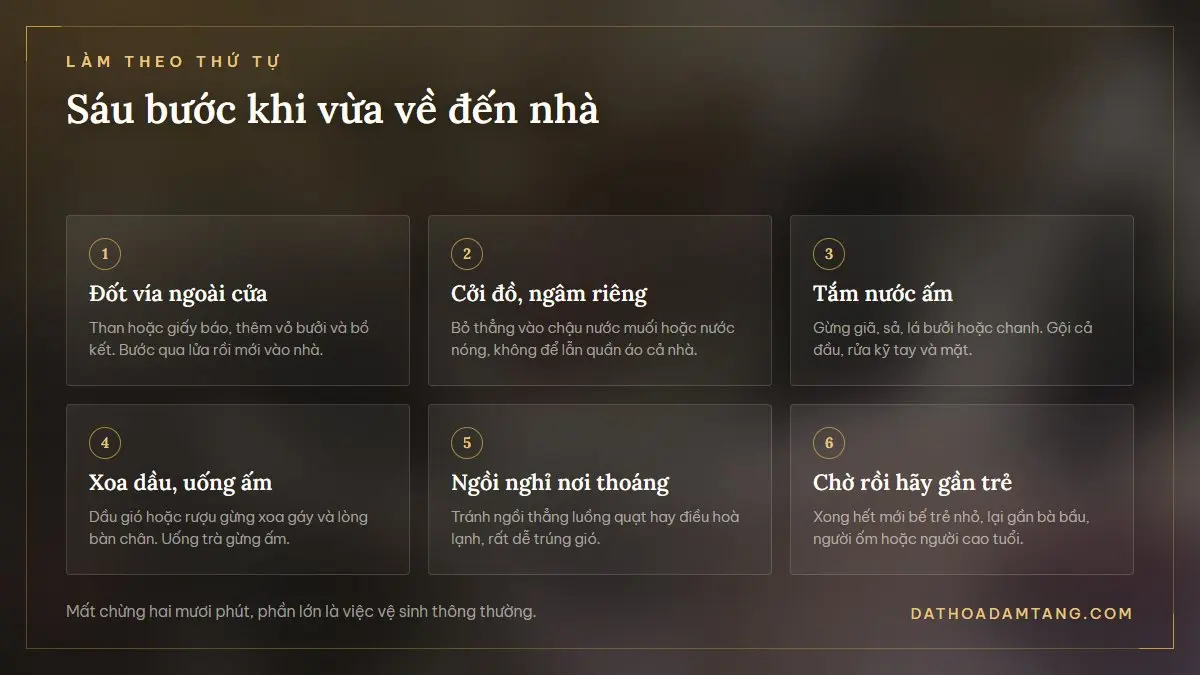 Quy trình sáu bước khi vừa về đến nhà sau khi đi viếng đám tang