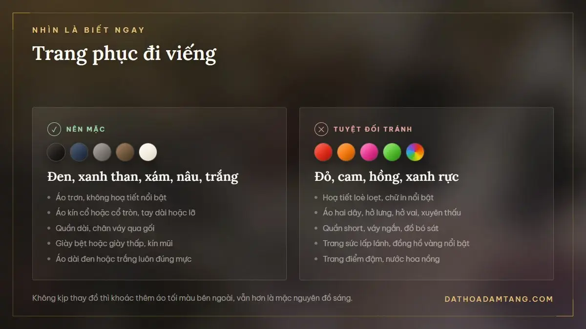 Màu và kiểu trang phục nên mặc và tuyệt đối tránh khi đi viếng đám tang